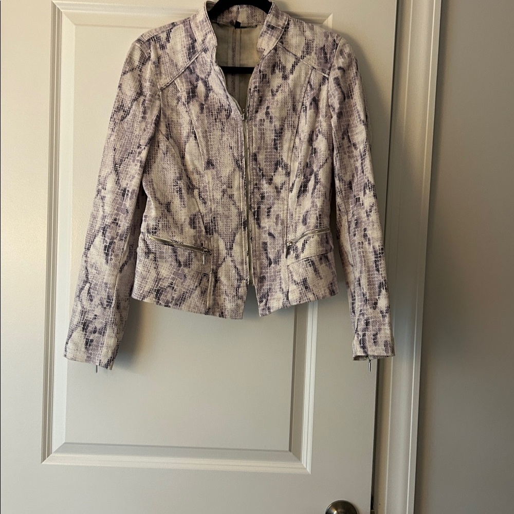 White House Black Market Purple and White Jean Jacket